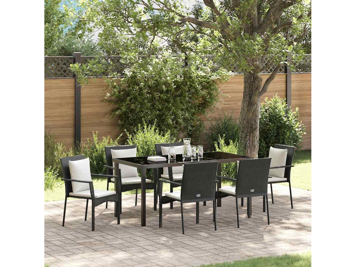 Vidaxl Conjunto de Jantar para Jardim com Almofada 7 Pcs Preto Vime Pe