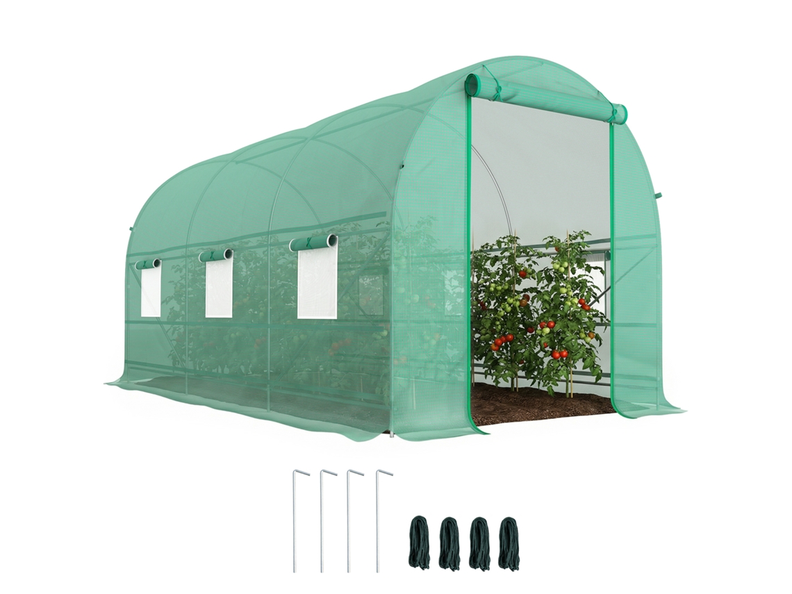 Estufa Tipo Túnel 400x200x200cm com Portas Enroláveis e 6 Janelas Cobertura PE 140 G/m² BTFORUS