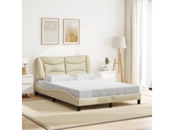 Cama De Casal | Cama De Adulto | Estrutura De Cama Sem Colchão 120x200 Cm Tecido Cor Creme Wsd453183