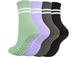 Meias de Ioga 4 Pares Antiderrapantes para Dança, Esportes, Multicoloridas AQUAFORGE