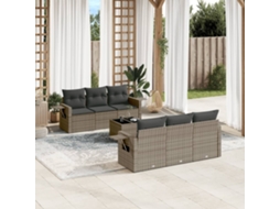 Vidaxl 7 Pcs Conjunto Sofás P/ Jardim C/ Almofadões Vime Pe Cinzento