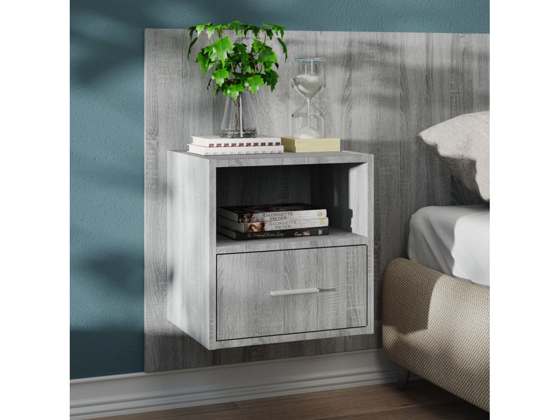 Vidaxl Mesa De Cabeceira Montagem Na Parede Cinzento Sonoma