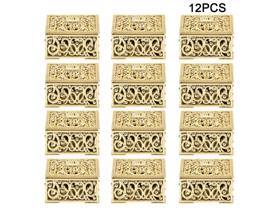 12pcs Caixa de Doces Plástica Oca Quadrada Dourada para Casamento Aniversário Decoração Festa Presente | S/MARCA