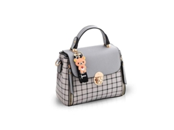 Bolsa Bandolera Mulher de Cuero Pu, Design de Celosía e Flap, Cinza | S/MARCA