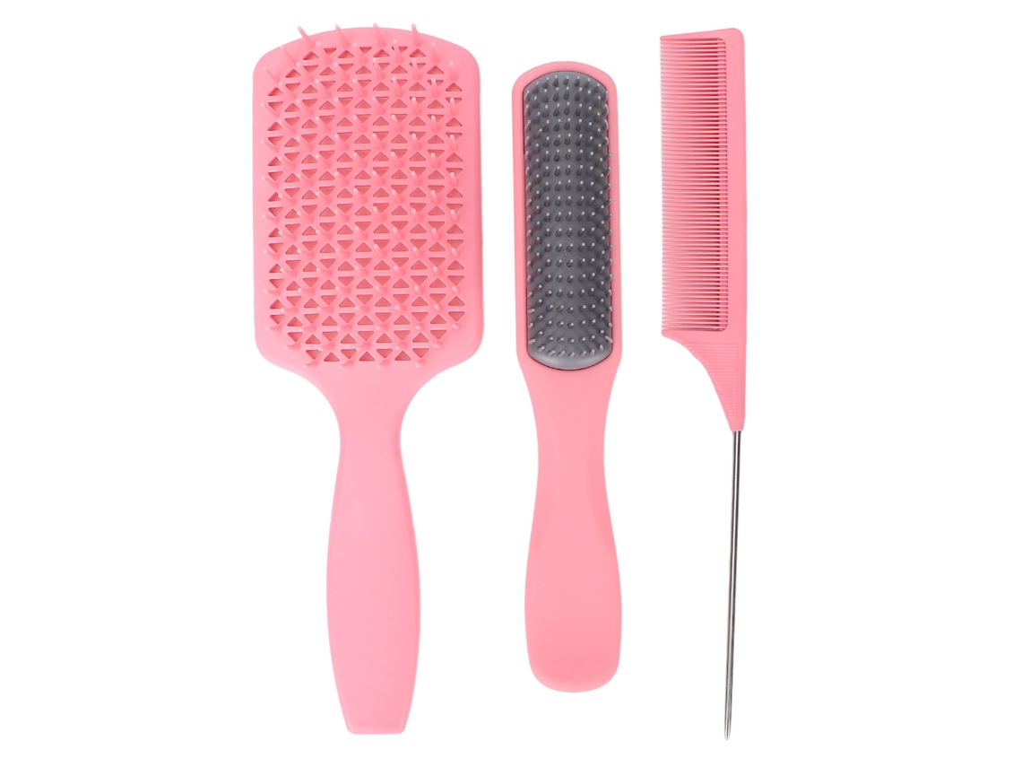 Conjunto de 3 peças 2026: Escovas de cabelo antiestáticas e resistentes ao calor, com massageador, para uso em barbearias e em casa (caixa rosa).