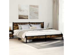 Estrutura De Cama Sem Colchão 200x200cm Metal Carvalho Fumado
