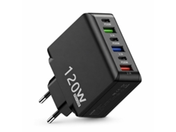 Carregador de 120W, 6 portas, compatível com smartphones, tablets, portáteis MDUG