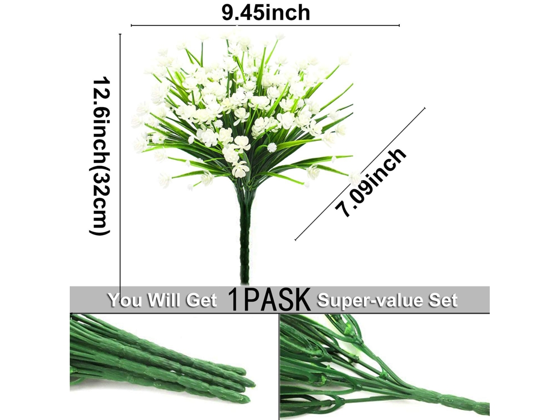 Conjunto de 4 Plantas Artificiais Brancas para Exterior, Resistentes Aos Raios Uv, com Flores e Arbustos BRILVIBERA