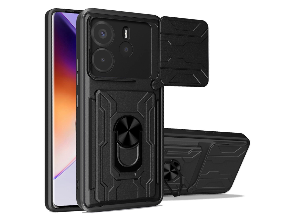 Capa Traseira Com Suporte E Controle Deslizante Para Câmera, Preta, Para Xiaomi Redmi Note 14 4g (164,84 Mm)