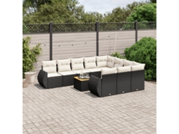 Jogo de Sofá Jardim 11 Peças C/ Almofadões Vime Pe Preto Dkd Home Decor