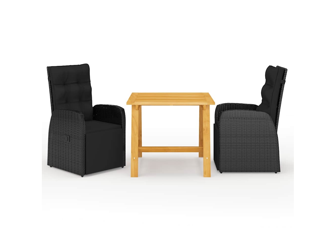 Vidaxl 3 Pcs Conjunto De Jantar Para Jardim Preto