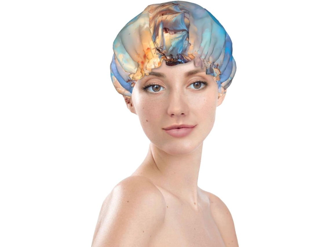 Touca De Banho Feminina, Reutilizável, Impermeável, Dupla Camada, Com Elástico, Ideal Para Cabelos Longos, Com Estampa