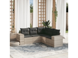 Vidaxl 5 Pcs Conj. Sofás Jardim C/ Almofadões Vime Pe Cinzento-claro