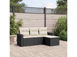 Vidaxl 4 Pcs Conjunto De Sofás Para Jardim C/ Almofadões Vime Pe Preto