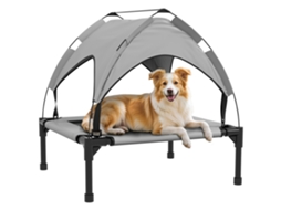 Cama Elevada para Cães com Toldo, Estrutura de Aço e Bolsa de Transporte (76x61x69,5 cm) Cinza | S/MARCA