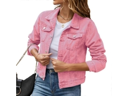 Jaqueta jeans feminina de manga curta e longa com fivela nos bolsos, modelo 2026 (S2024123014671).