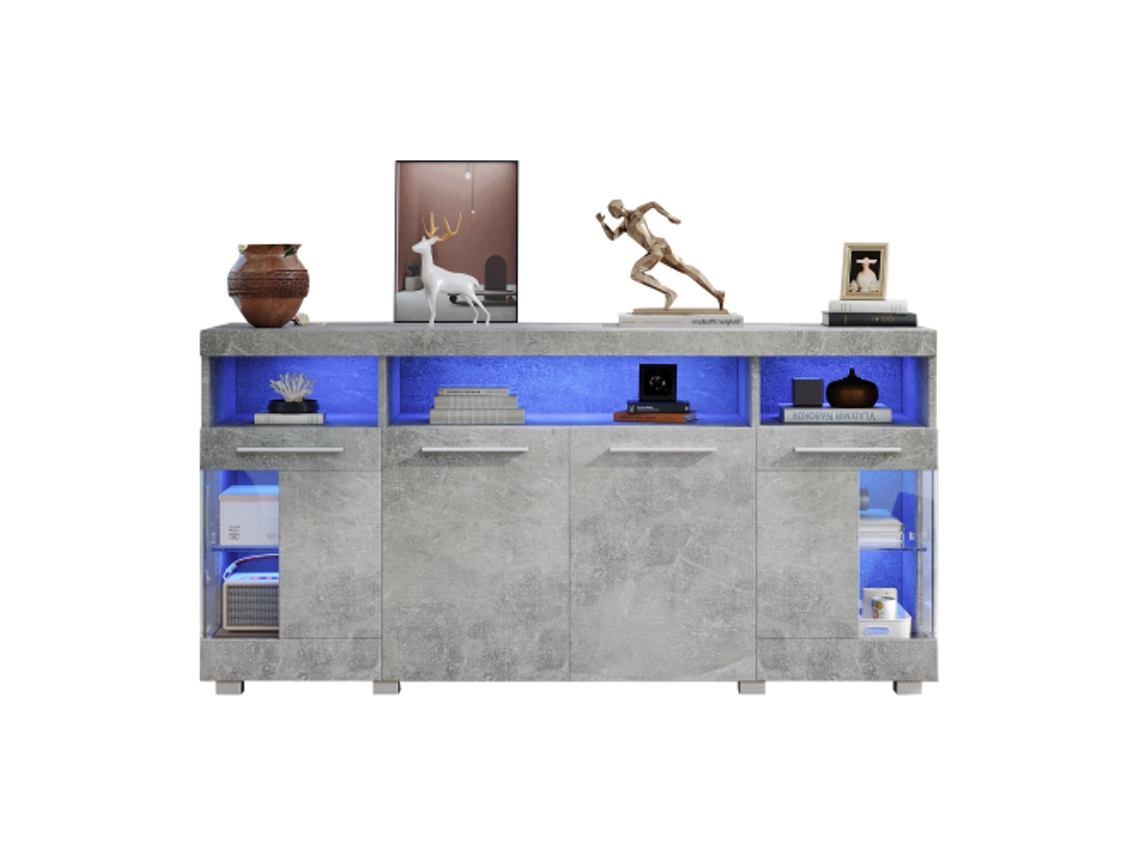 Mesa Lateral 140x40x70cm, Cor Cimento, com Luz Led DELCOND