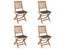 Vidaxl Cadeiras De Jardim Dobráveis C/ Almofadões 4 Pcs Acácia Maciça