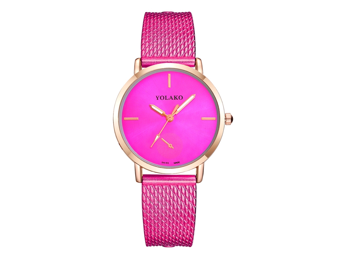 Relógio de Pulso Feminino Casual Simples Quartzo Pulseira Plástica Rosa Vermelho