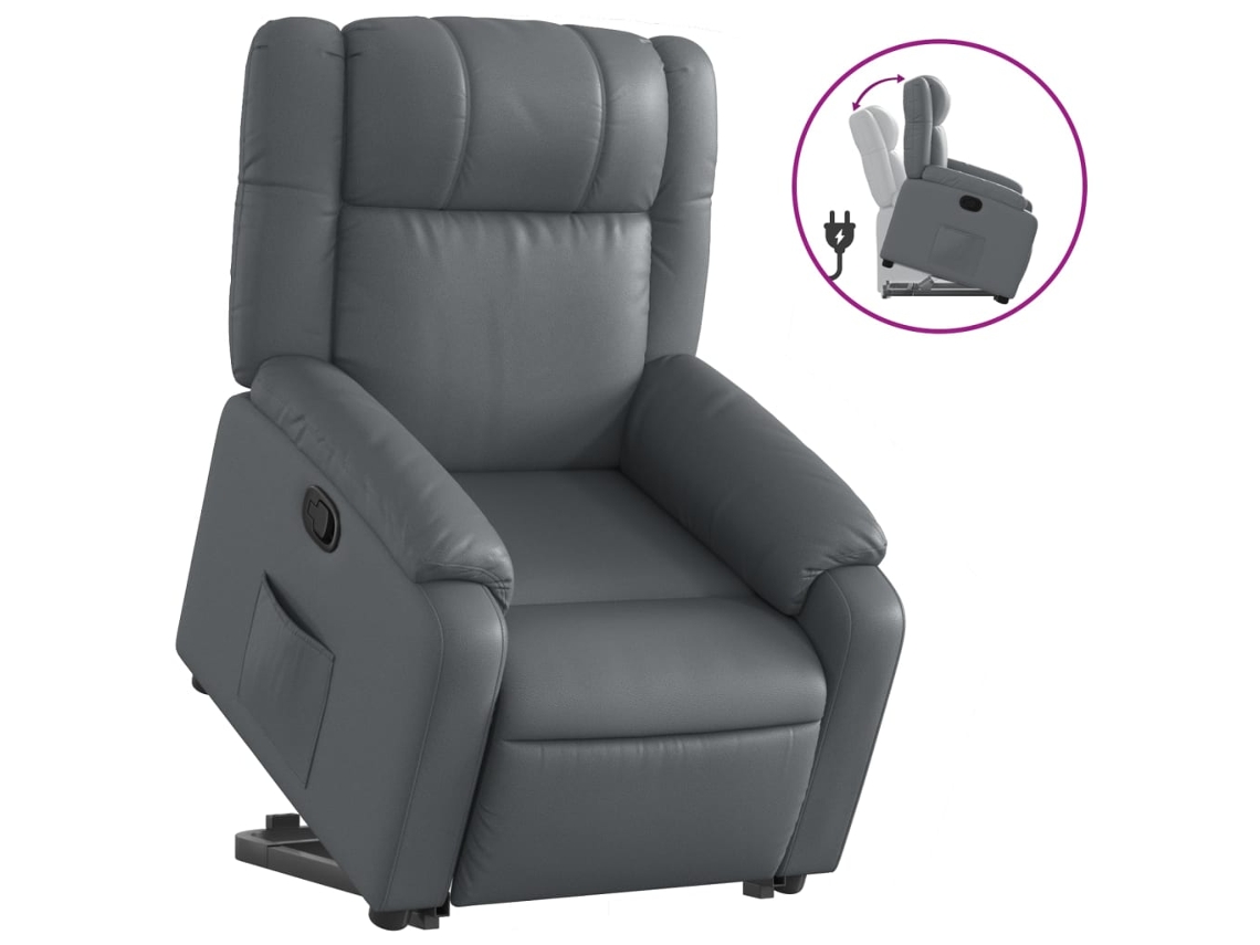 Poltrona reclinável elevatória VIDAXL couro artificial cinzento
