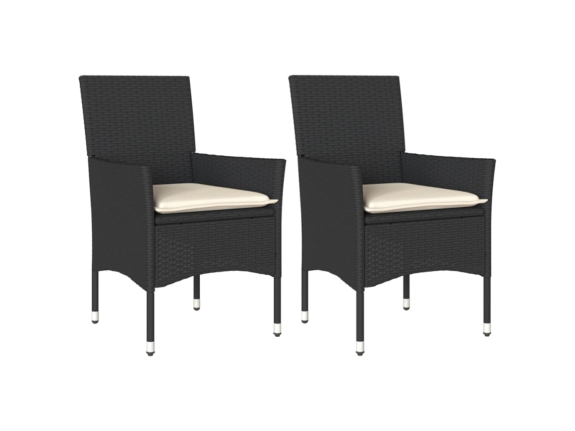 Cadeiras de Jardim com Almofadões 2 Peças Vime Pe Preto MAISON EXCLUSIVE