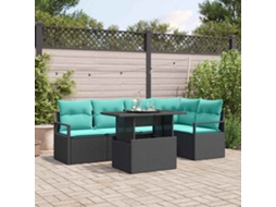 Vidaxl Conjunto De Sofá De Jardim 6 Pcs Preto E Azul Vime Pe