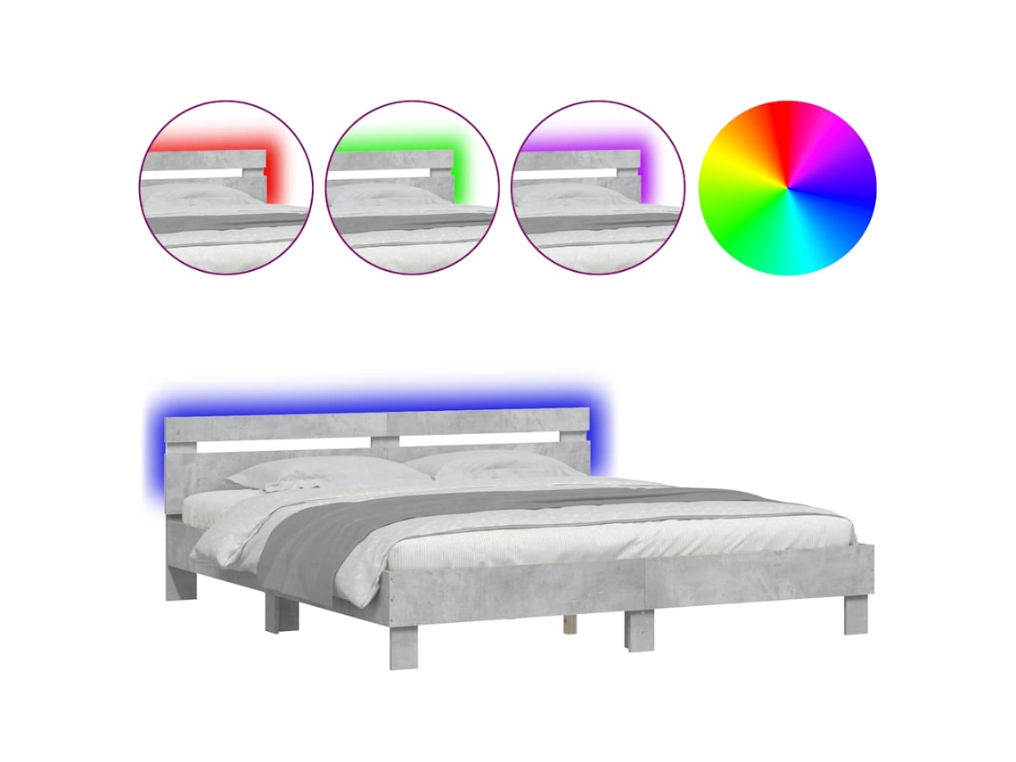 Estrutura Cama Cabeceira e Luzes Led Cinzento Cimento MAISON EXCLUSIVE (160x200 cm)