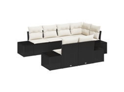 Conjunto 7 De Sofá De Jardim De Vidaxl Com Almofadas Preto Rattan Poliéster