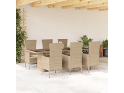 7 Pcs Conjunto De Jantar P/ Jardim Com Almofadões Vime Pe Bege Dkd Home Decor