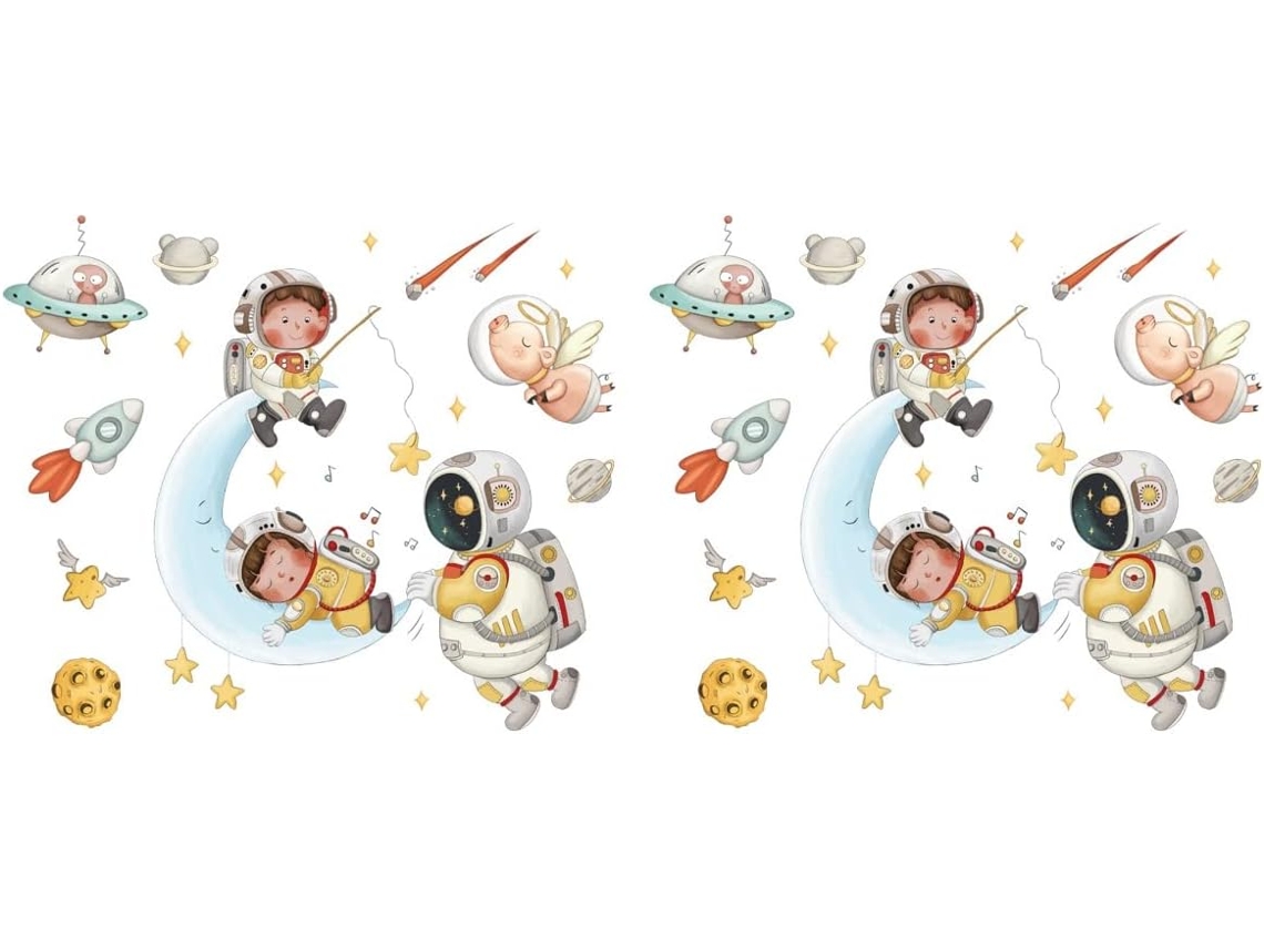 Conjunto com 2 Adesivos de Parede Astronauta, Pôster Decorativo Fofo para Quarto,, Decoração,, Cena CHABERLU