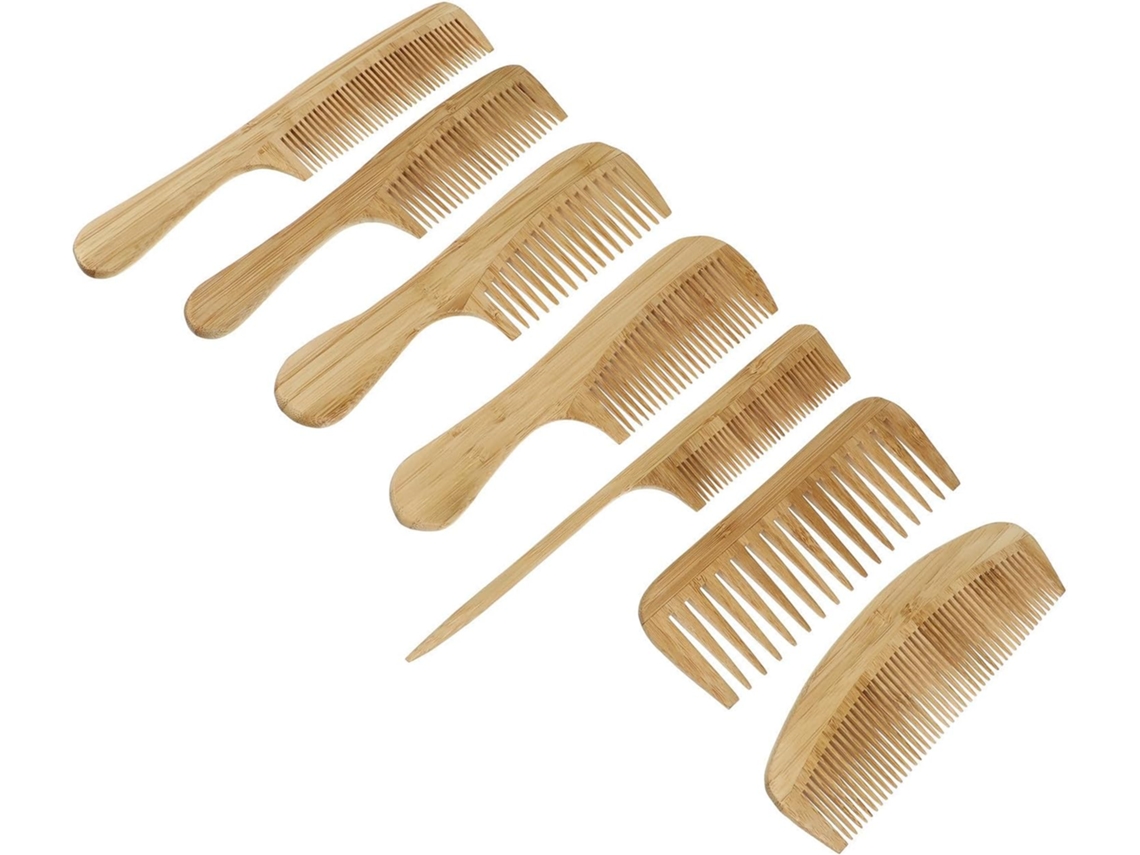 Conjunto De 7 Escovas Cabelo Bambu Toyvian Para Estilizar E Massagear O Couro Cabeludo, Material Natural, Portátil