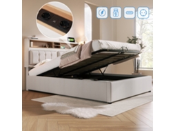 Cama Casal 140x200 Sem Colchão Usb C Armário Estrutura Linho