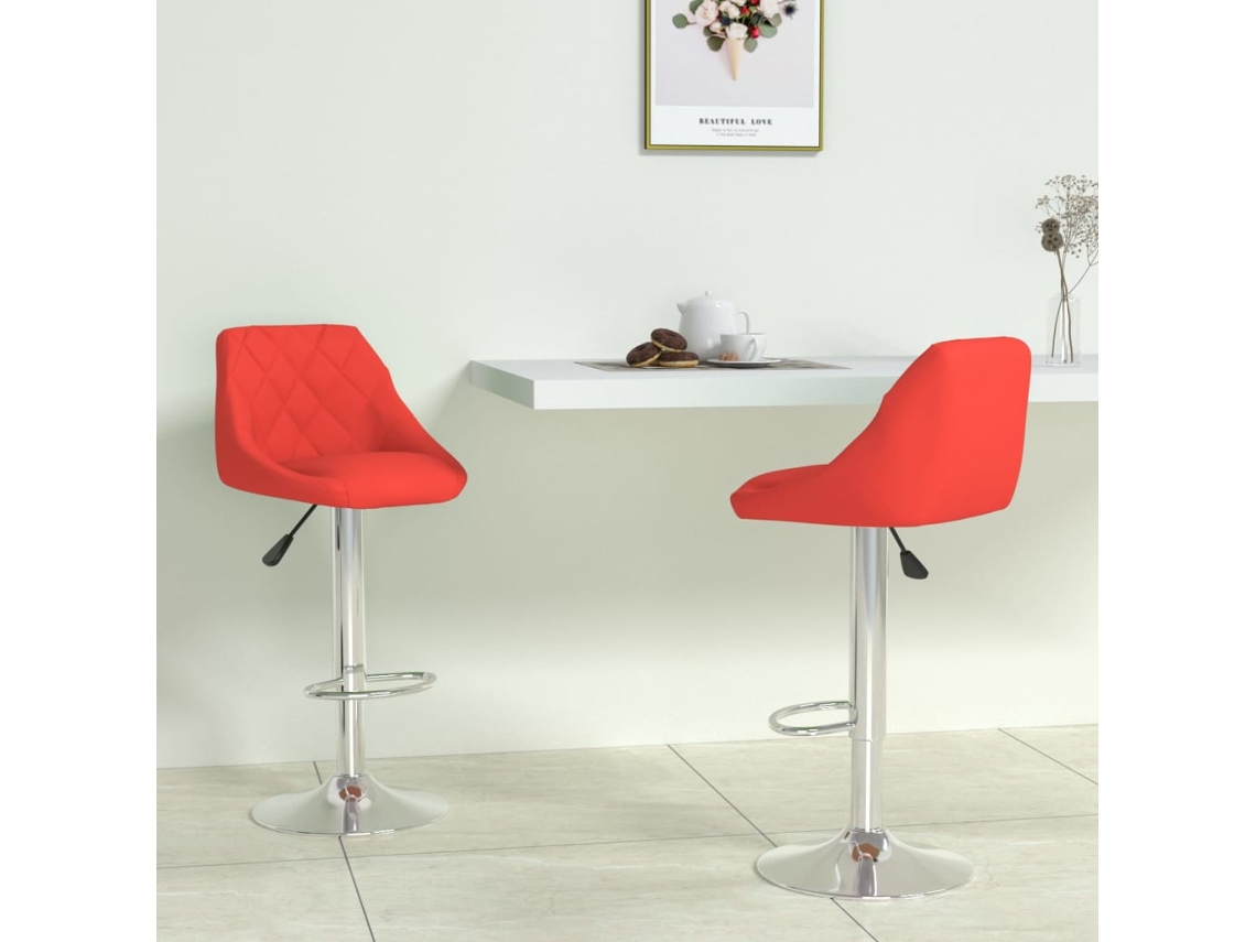 Vidaxl Bancos De Bar 2 Pcs Couro Artificial Vermelho