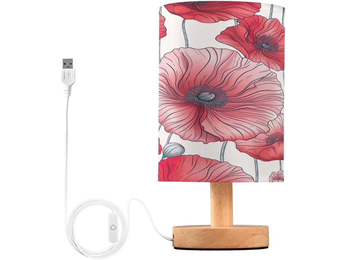Abajur De Cabeceira Floral Colorido Para Quarto, Abajur De Cabeceira Led, Luminária De Leitura Com Cúpula Tecido, Base