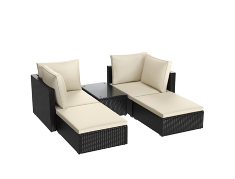 Conjunto 5 Lounge De Jardim Com Almofadas De Assento E Encosto Racingreat (2 Poltronas Individuais 2 Cadeiras Individuais Sem Braços 1 Mesa)