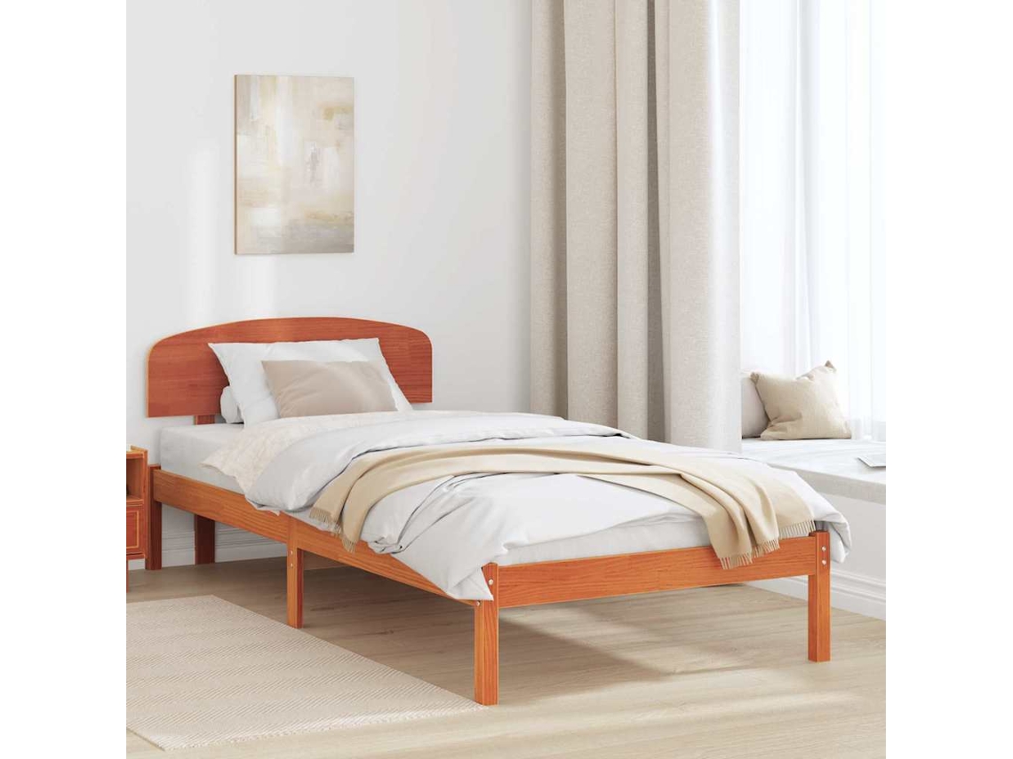 Vidaxl Estrutura Da Cama Com Cabeceira Marrom Cera 90 X 200 Cm