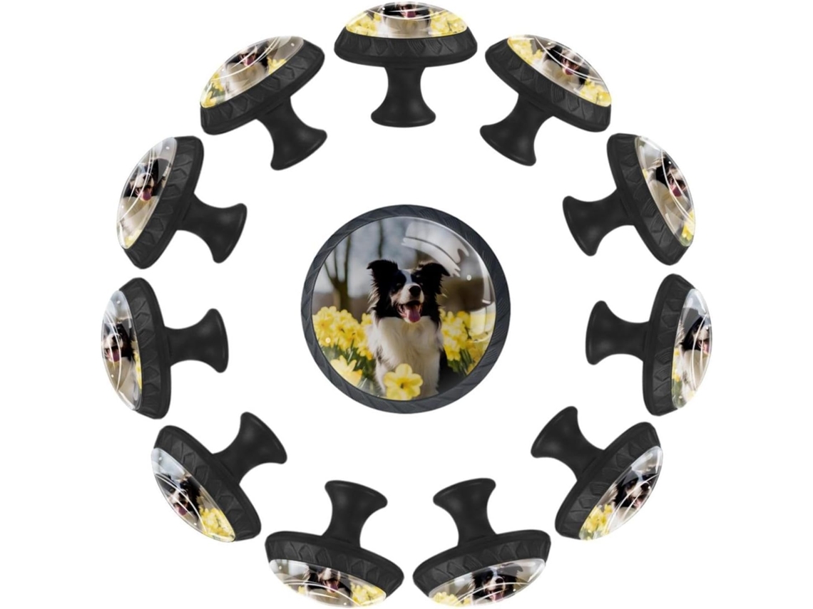 Puxadores E Botões Redondos Para Gavetas Armários, Conjunto De 12 Peças, Estampa De Border Collie Para Uso Externo