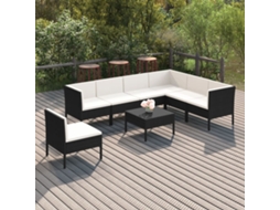 Vidaxl 8 Pcs Conjunto Lounge De Jardim C/ Almofadões Vime Pe Preto
