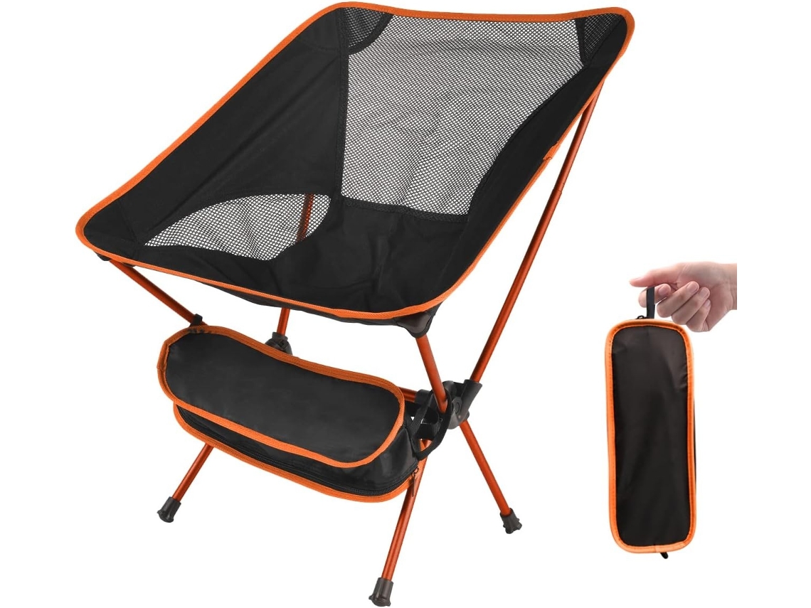 Cadeira De Campismo Lurelia Dobrável, Portátil, Ultraleve, Com Bolsa Para Campismo, Pesca E Praia - Laranja, 35 X 11,5 X 10,5cm