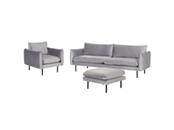 Conjunto De Sala De Estar Con Otomana Beliani Vinterbro De Terciopelo Gris 220x85x85