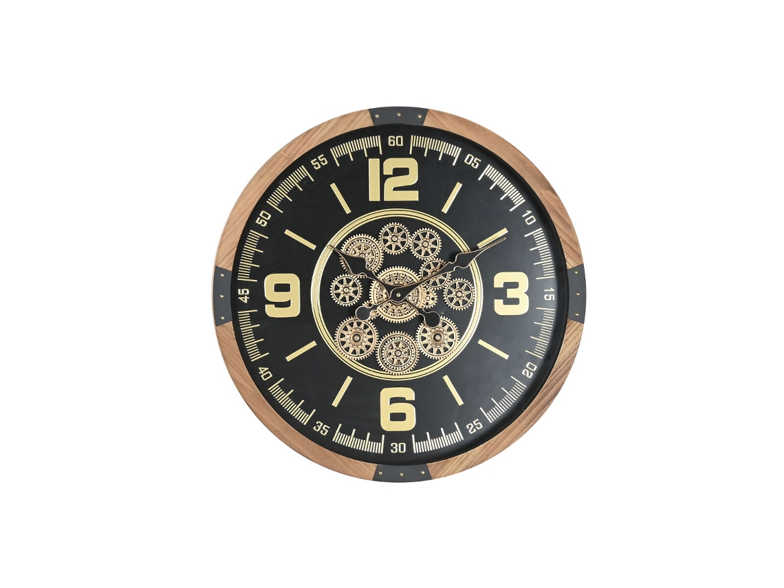 Relógio De Parede Home Esprit Preto Natural Cristal Madeira De Pinho Loft 63,5 X 8 X 63,5 Cm
