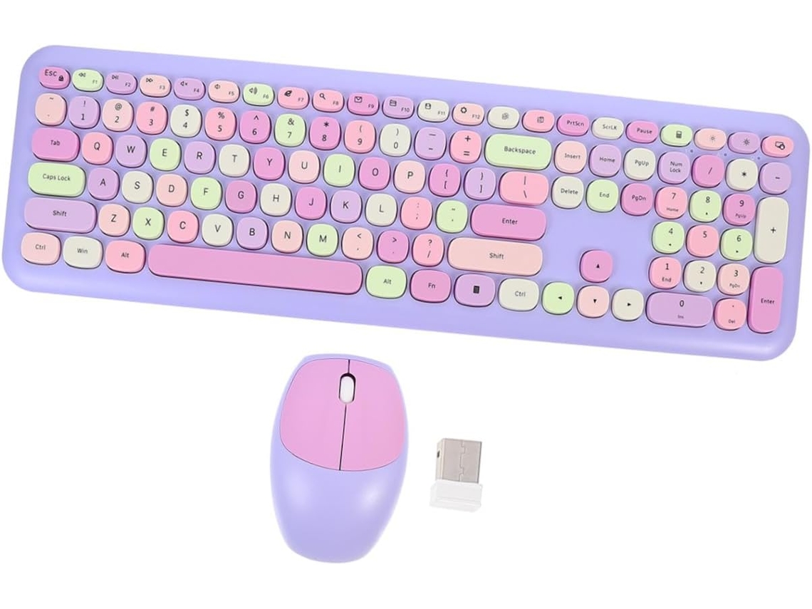 Teclado E Mouse Sem Fio Coloridos De 110 Teclas, Compatíveis Com Laptops E Desktops.