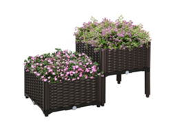 Conjunto 2 Floreiras Quadradas Drenagem Pés Altos 40x40x26-44cm Marrom