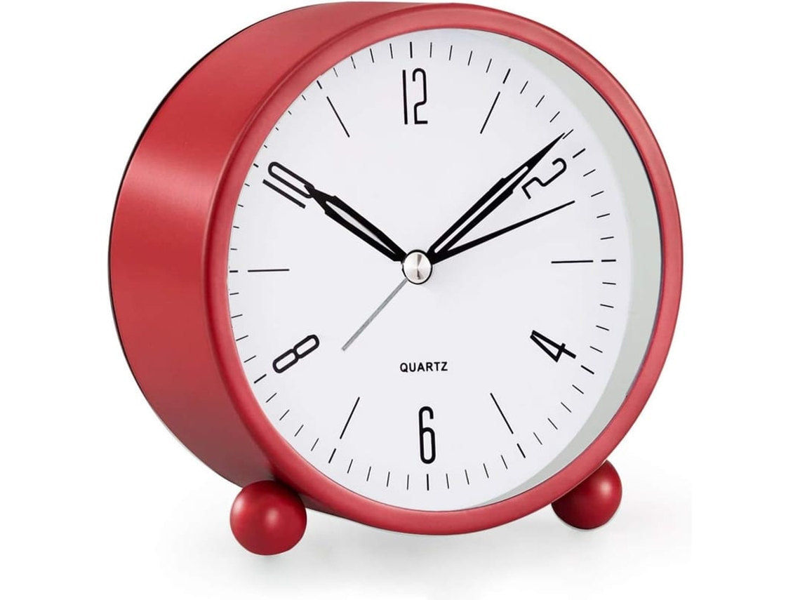2026-reloj Despertador Analógico Silencioso 4 Polegadas Com Luz Noturna, Bateria, Design Simples, Vermelho