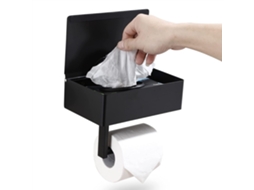Porta Rolo de Papel Higiênico com Dispensador de Toalhas Umedecidas Parede Banheiro METAL PRETO PRATA