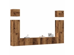 Vidaxl Conjunto De Armário Tv De Parede 6 Pcs Madeira Madeira Velha