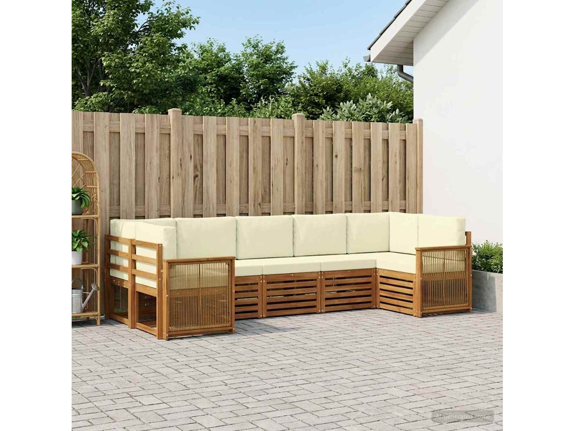 Vidaxl Conjunto De Sofás Para Exterior 6 Unid. Natural E Creme
