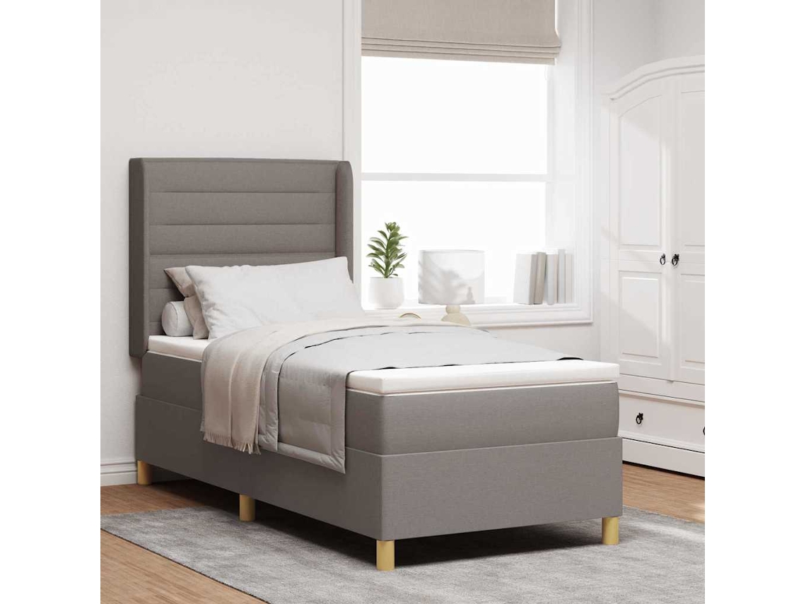 Vidaxl Cama Box Com Fitas Led Cinzento-acastanhado 90 X 190 Cm Tecido