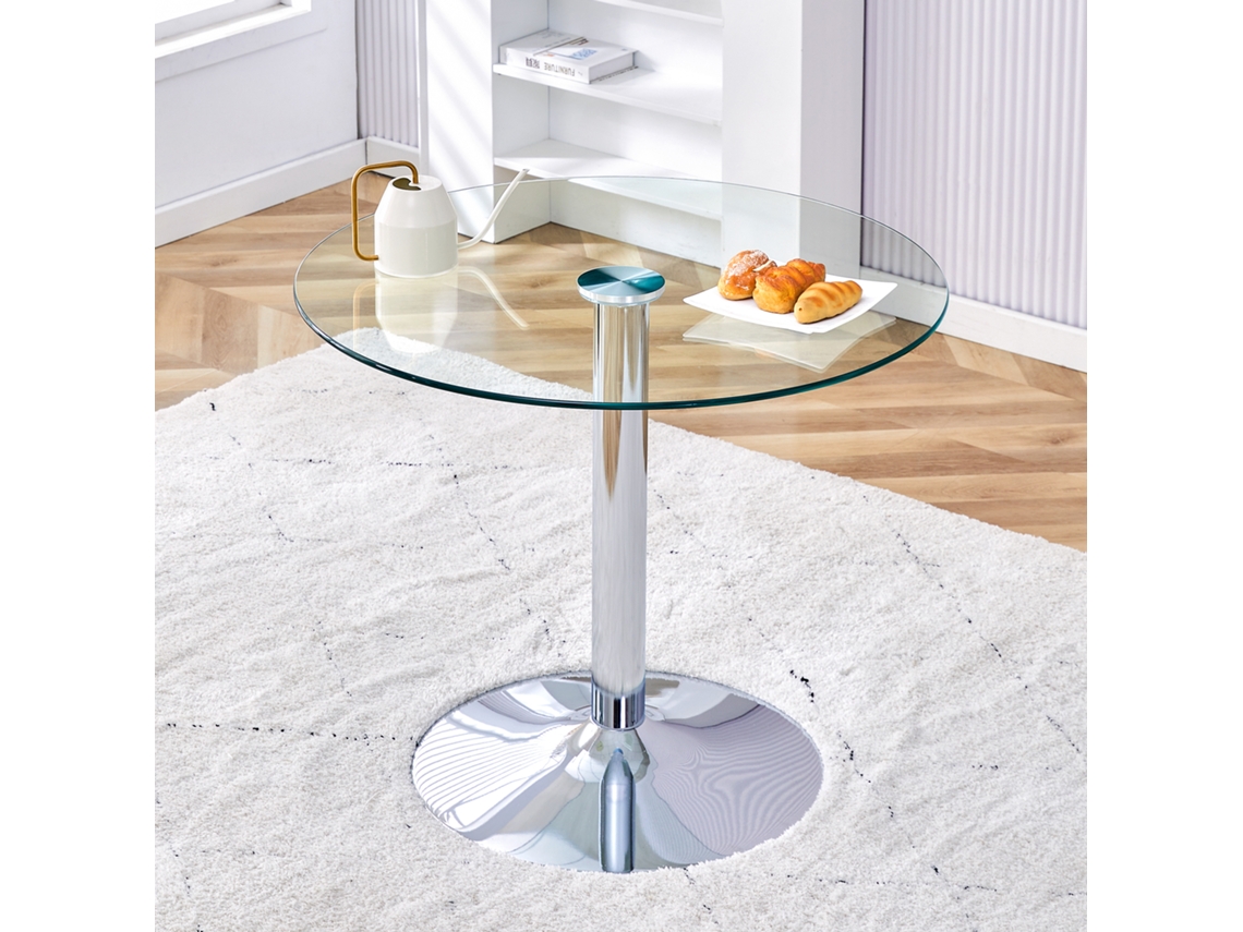 Mesa De Centro Minimalista Em Vidro, Ø85x76cm
