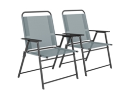 Conjunto 2 Cadeiras Jardim Dobráveis Camping Assento Tela Cinza